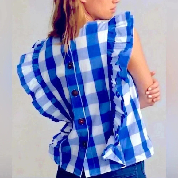 WHIT TWO by Anthropologie blue check ruffle blouse - Picture 6 of 7